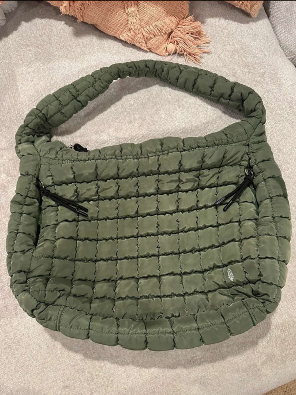 Free People 💚 Quilted Olive Green Shoulder Tote Bag